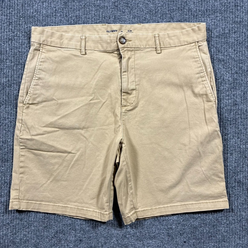 Old Navy Slim Built-In Flex Chino Shorts Mens Size 36 Beige Casual Stretch